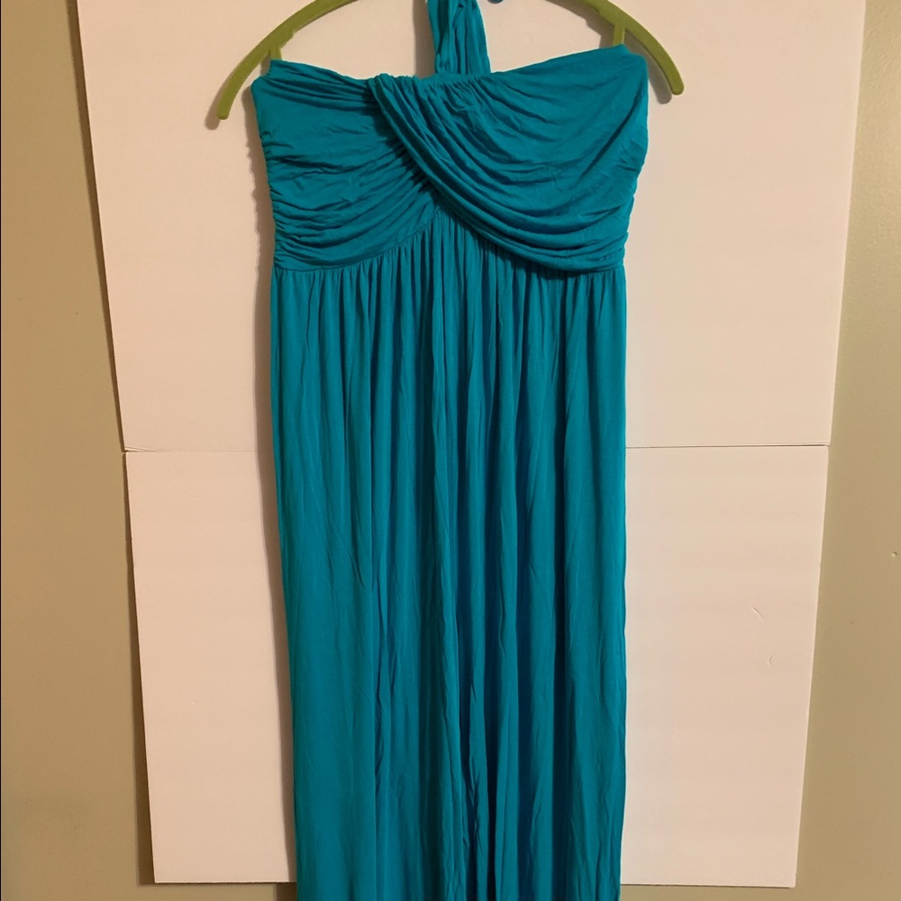 DG Turquoise jumpsuit (L) w/bra top. Can be  strapless or w/ straps for halter.